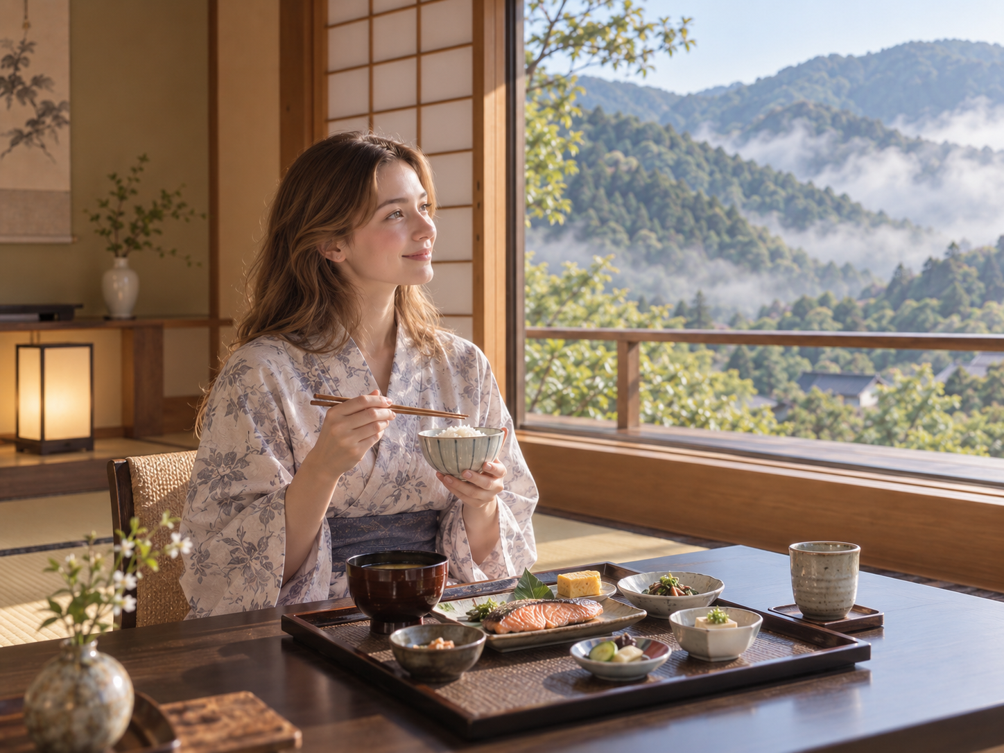 Morning mist over Lake Ashi with the outer caldera ridges