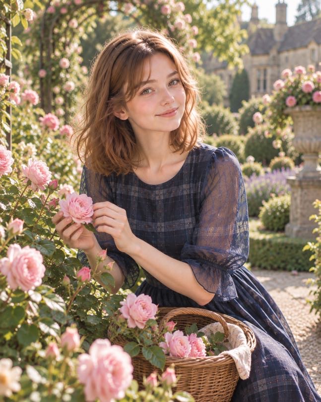 Young woman choosing among pink, red, white and yellow roses in a bright flower shop