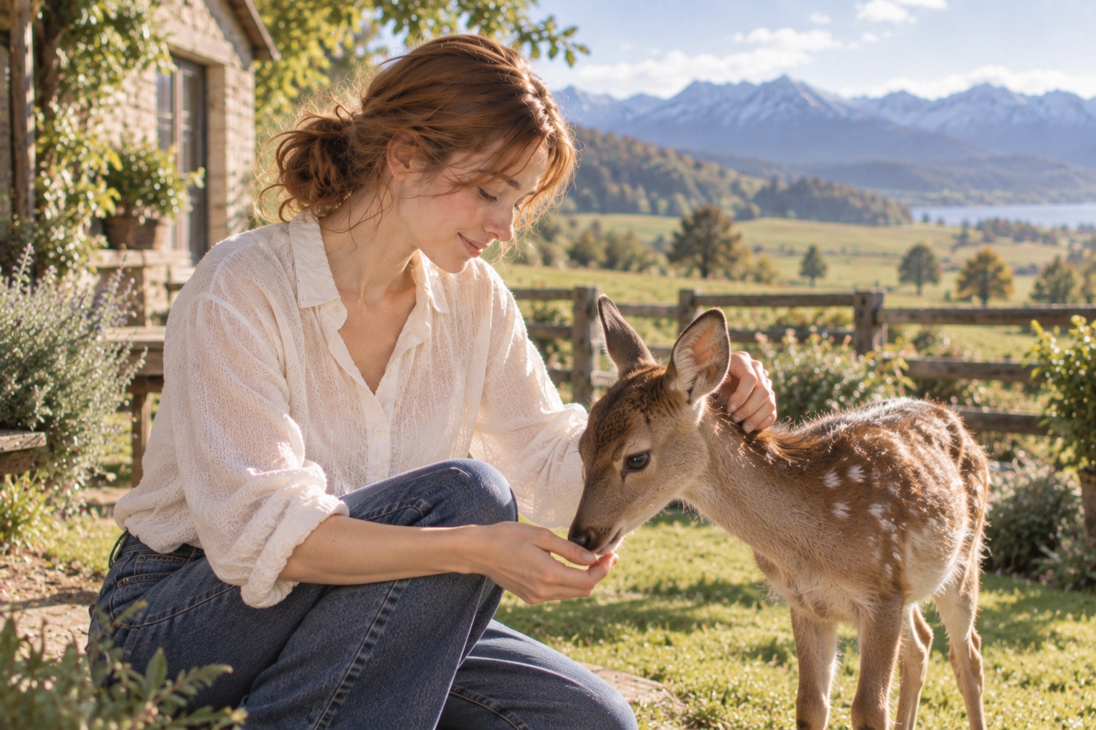 Gentle interaction with nature in a rural pasture
