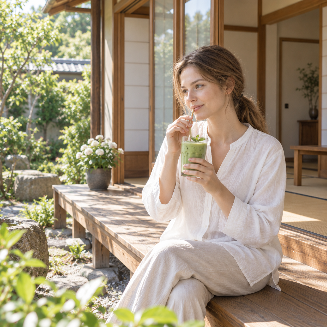 Enjoying a peaceful bowl of matcha in the morning